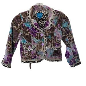 CHILDRENS PLACE Purple & Blue Rose Leopard Velvet Blazer. Girl’s small 5/6